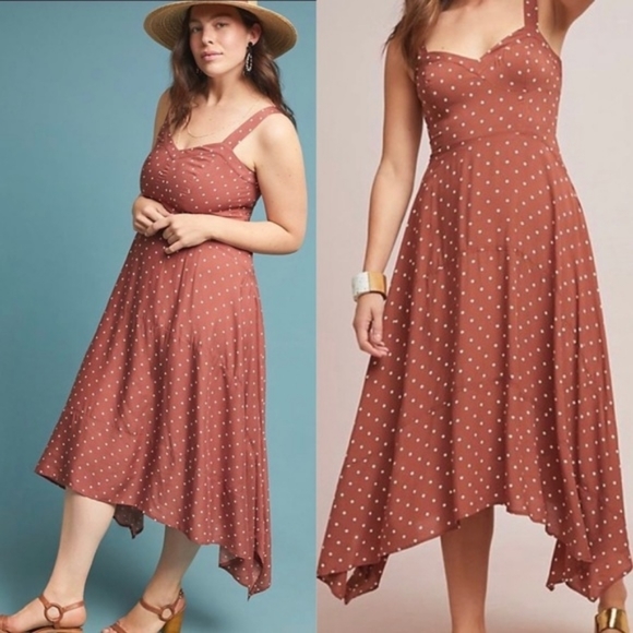 Anthropologie Dresses & Skirts - Anthropologie Rust Polka Dot Midi Dress